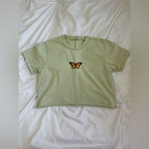 Brandy Melville Light Green Butterfly Top